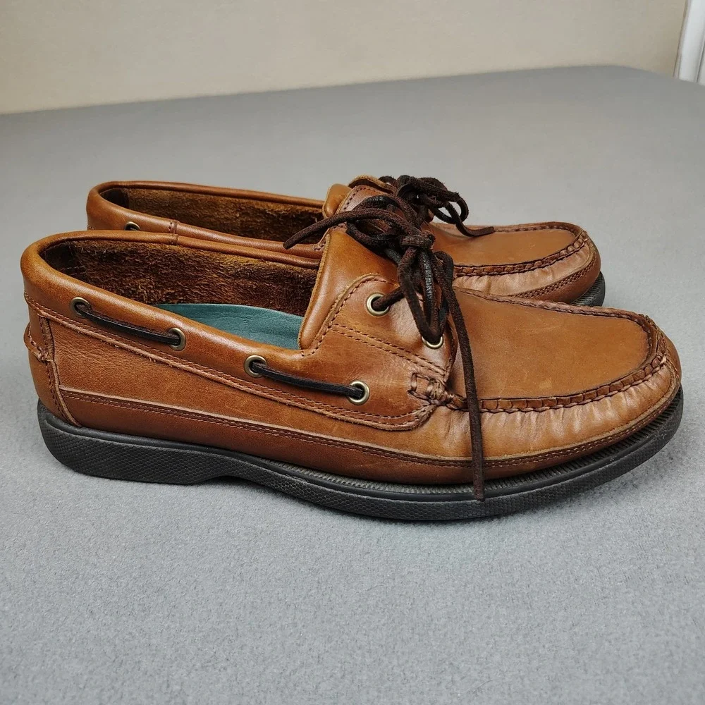 GH Bass Leather 2 Eye Boat Shoe Men 9M Tan Brown Slip On Harry II Excellent